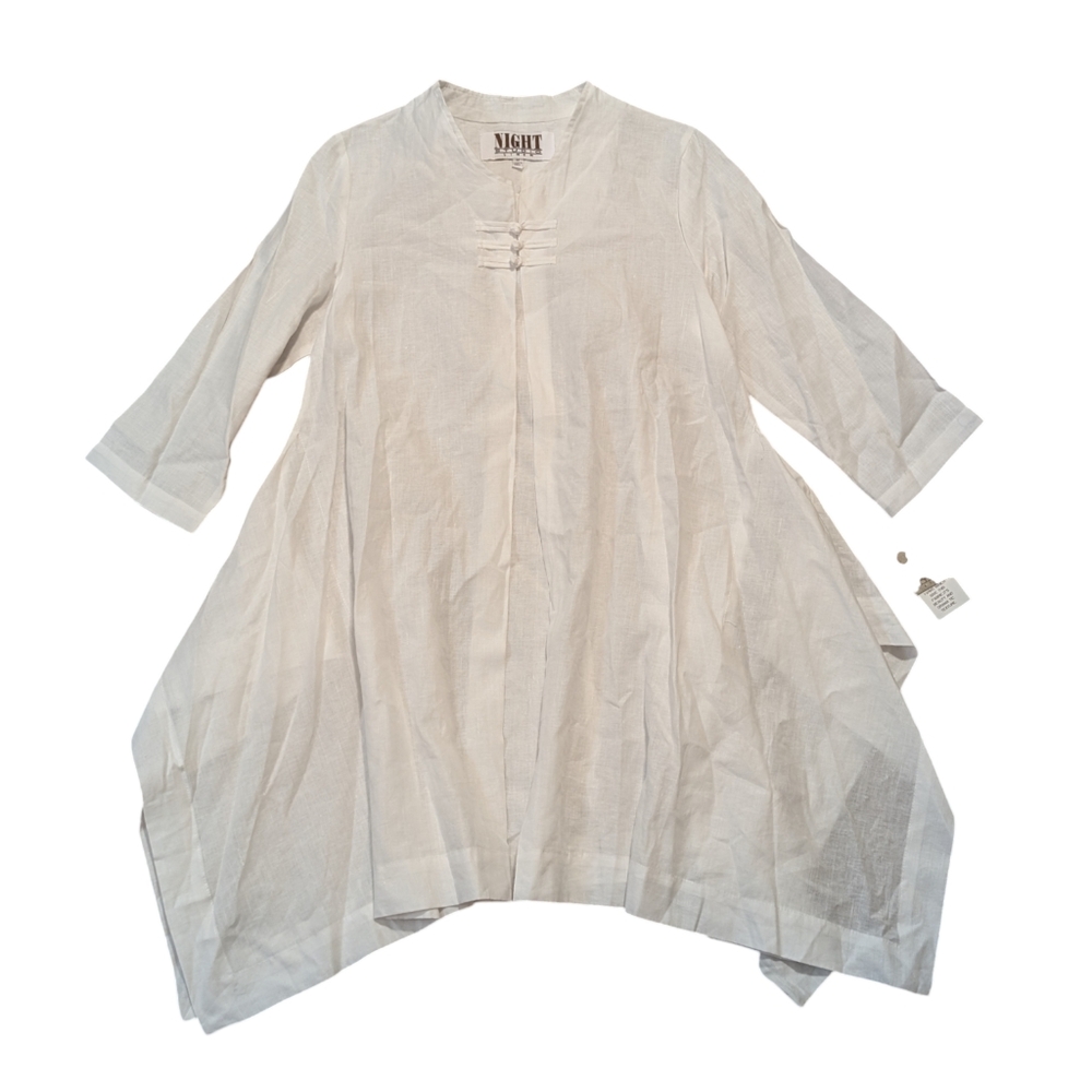 Night Studio Linen Tunic Medium White Flowy Top Long Sleeve New With Tags